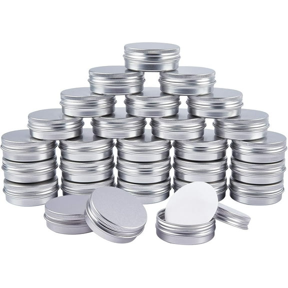 27 Pcs 30ml Round Aluminum Cans 1 Ounce Silver Empty Tin Jars Refillable Metal Storage Containers with Screw Lid for Crafts DIY Salve Spices Candies Cosmetic and Tea