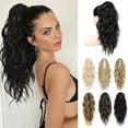 thumbnail image 2 of Black Ponytail Extension, 18" Wavy Claw Clip Ponytail Extensions ZJ001  Length Curly Wavy Claw Clip in Ponytail Hair Extensions Synthetic  Pony tails Hairpieces-Black, 2 of 6