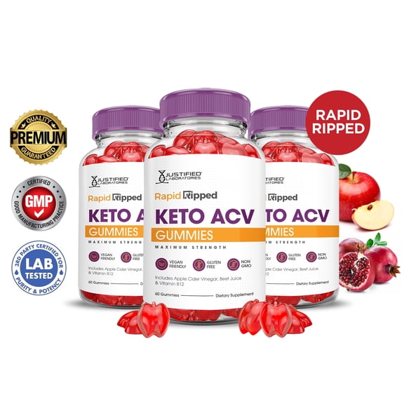 (3 Pack) Rapid Ripped Keto ACV Gummies 1000MG Dietary Supplement 180 Gummys