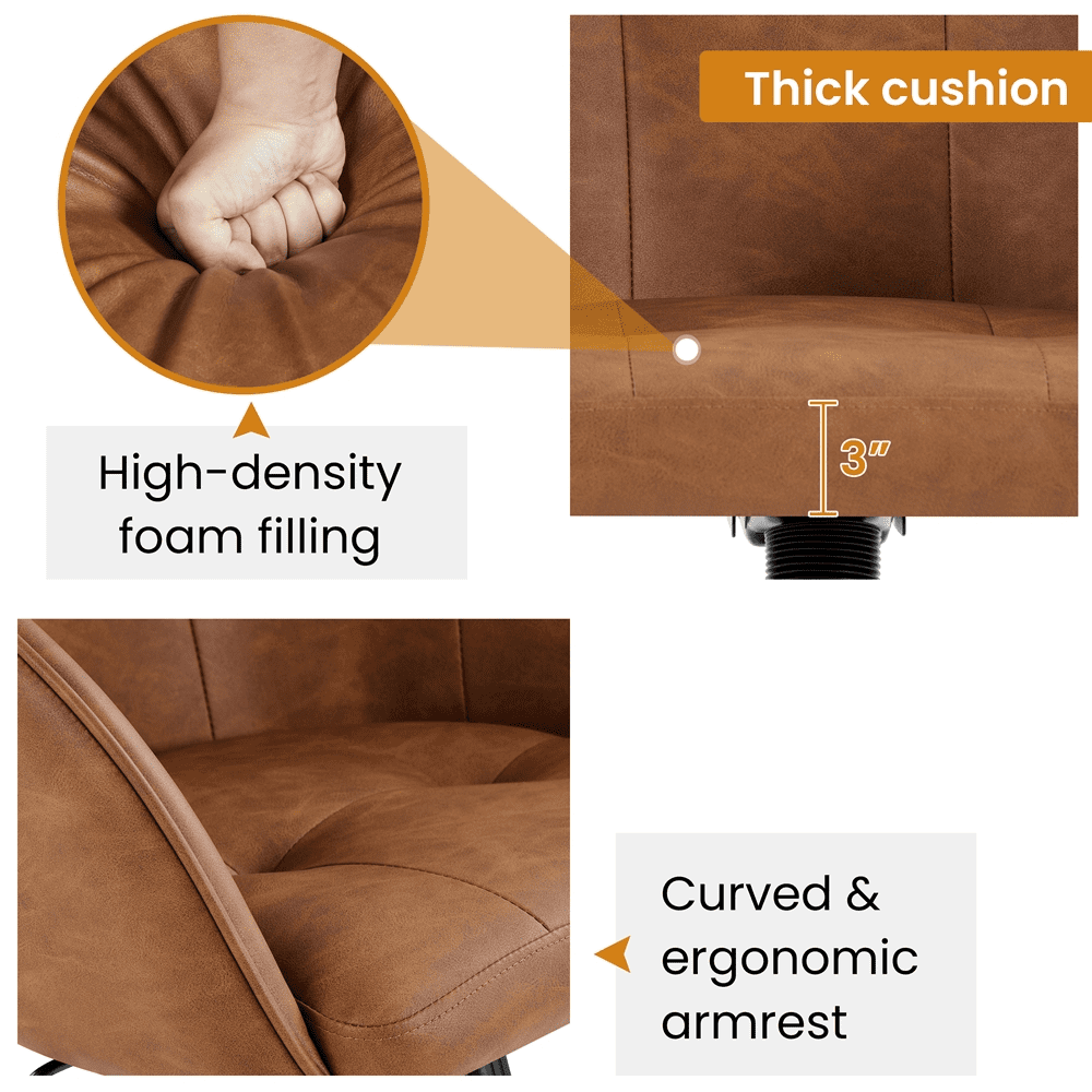 Alden Design Adjustable Swivel Velvet Desk Chair for Home Office, Retro Brown