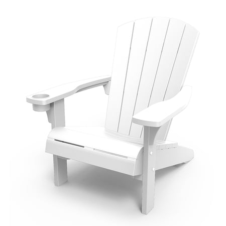Keter Alpine Adirondack Resin Outdoor Furniture Patio Chairs with Cup Holder-Perfect for Beach, Pool, and Fire Pit Seating, White