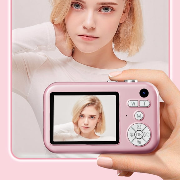 Oggfader Digital Camera for Kids 10-12 Digital High-definition 40MP 2.4 Inch Large Screen Student Party High-definition Retro Campus Portable Children's Small Camera With Bracket,Pink