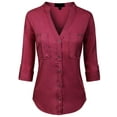thumbnail image 1 of Made by Olivia Women's Long Sleeve Solid Split Neck Tencel Button Down Shirt Blouse, 1 of 4