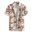 thumbnail image 1 of Camisas Vaqueras Para Hombre Camisa superior hawaiana de verano para hombre Camisa superior con estampado floral Camisa elegante con botón de cuello vuelto de manga corta (Khaki, S), 1 of 5