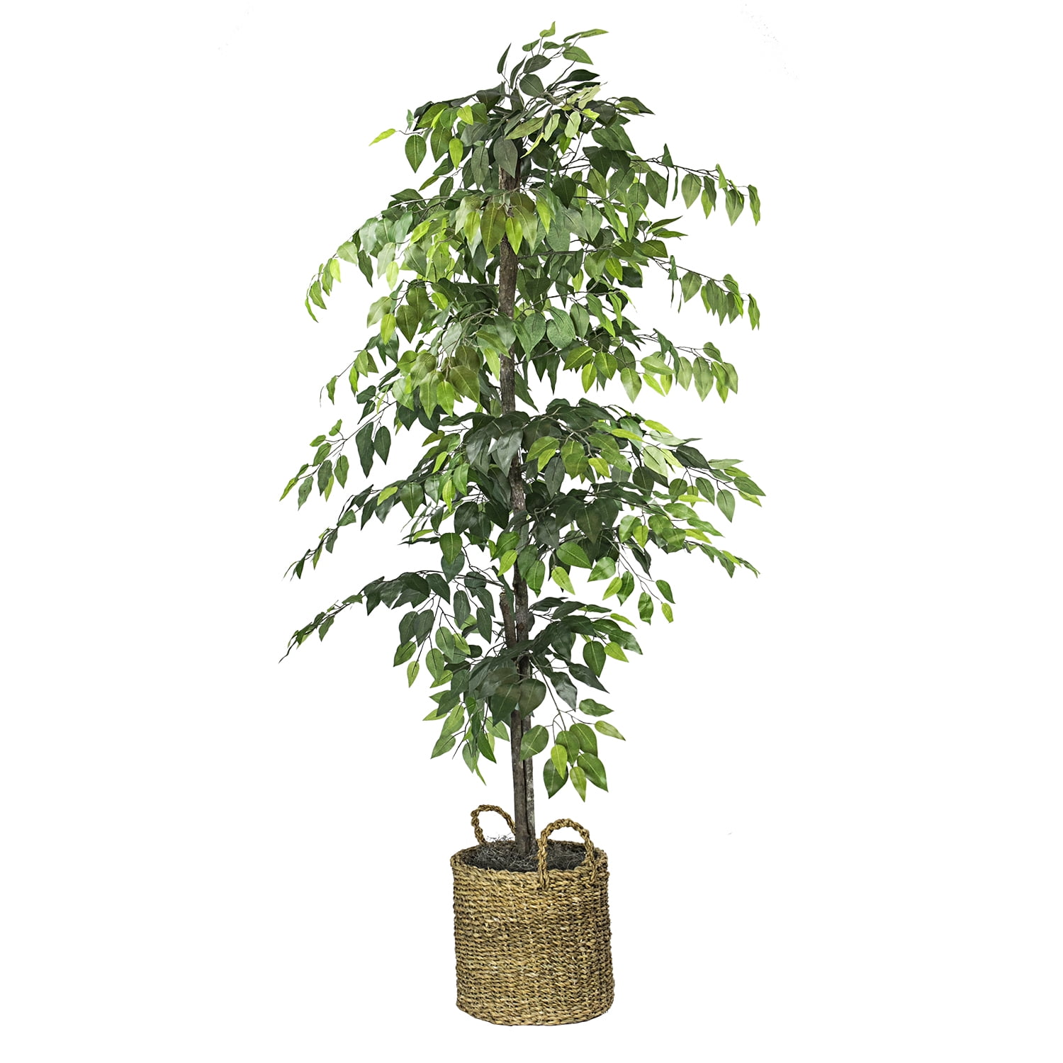 LCG Florals Artificial Tree, Faux Designer Ficus Tree, 6 ft (72in) in Handwoven Rattan Basket, Indoor Tree for Living Room, Office, & Home Decor