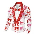 thumbnail image 2 of UVEASISHA Mens Party Dress Shirts Long Sleeve Valentines Day Button Down Shirt Funny 3D Tuxedo Bow Print Formal Shirt Fashion Fake Blazer Tee Top White#2 XL, 2 of 8