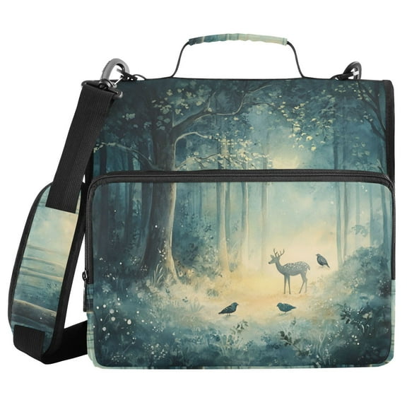 FORMRS Zipper Binder with Shoulder Strap 1.5-inch Ring 500 Sheet Capacity File Bag, Night Forest Scene