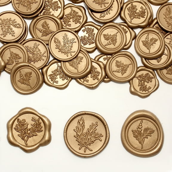 60 Pcs Bronze Gold Rosemary Wax Seal Stickers, Self-Adhesive Decorative Vintage Embossed Envelope Seal, 3 Floral Designs for Wedding Invitations Gift Wrapping