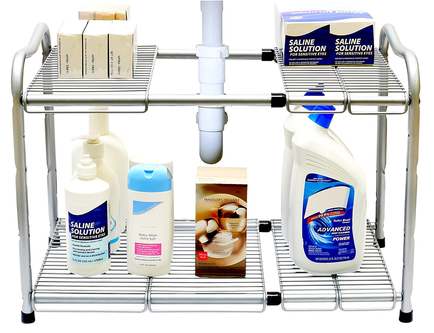 Decobros Under Sink 2 Tier Expandable Shelf Organizer Silver Com