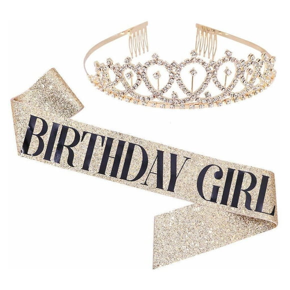 Billuyoard Mujeres Hombres Brillante Diamante de imitación Headwear Cinta Hombro Correa Kit Faja decorativa Diadema Decoración Suministros de cumpleaños Kits de decoración para fiestas Oro Billuyoard HA067597-03B