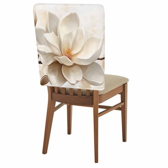 Retro Magnolia Chair Back Covers Set of 1, White Floral Stretch Dining Chair Back Slipcovers Removable Seat Cover for Kitchen Restaurant Hotel Cafe
