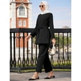 thumbnail image 3 of IBTOM CASTLE Muslim Clothes for Women Arabic Long Sleeve Loose Ramadan Tracksuit Islamic Clothing Blouse Wide Leg Pant Suits L Black, 3 of 8