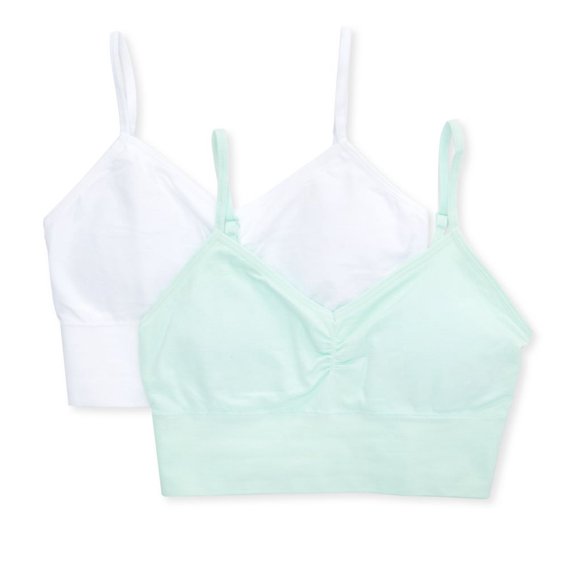 Women's Maidenform Girl H4354 Seamfree Ruched Longline Bralette - 2 Pack (Bleached Aqua/White M)