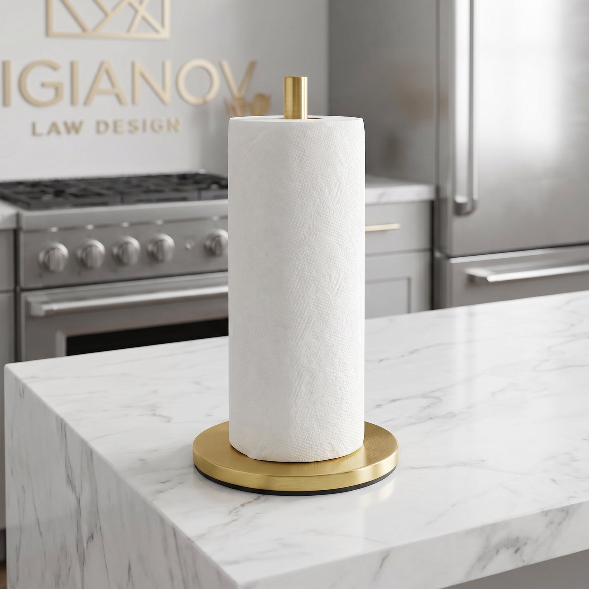 Unique Bargains Countertop Non Slip Base Dispenser Paper Towel Holder Gold B 11.8x6.7inch