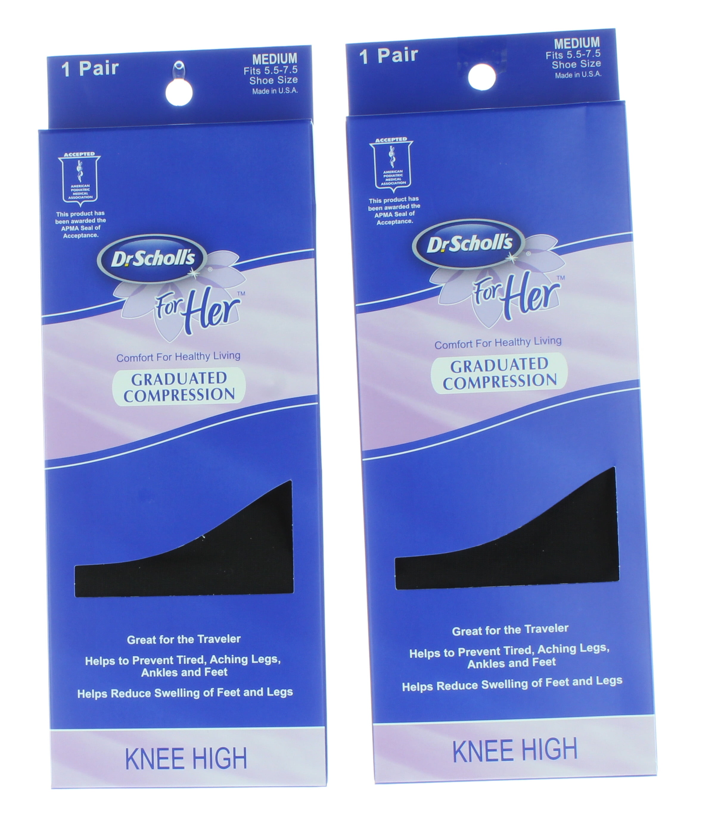 2 Pair Black Graduated Compression Knee High Sock Dr Scholl/'s For Her Sz 5.5-7.5