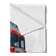 thumbnail image 2 of Truck Soft Flannel Fleece Throw Blanket, Cartoon Style Red Truck Emergency Services Safety of the City Transportation, Cozy Plush for Indoor and Outdoor Use, 50" x 60", Pale Grey Red, by Ambesonne, 2 of 5