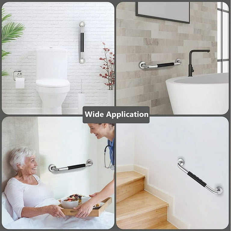 TAILI Suction Cup Shower Grab Bar - Holds 330lbs, No Drilling, Silver, For Tile/Glass
