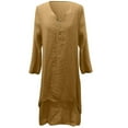 thumbnail image 3 of asdoklhq Summer Dresses for Women Plus Size O-Neck Buttons Long Sleeve Dress, 3 of 5