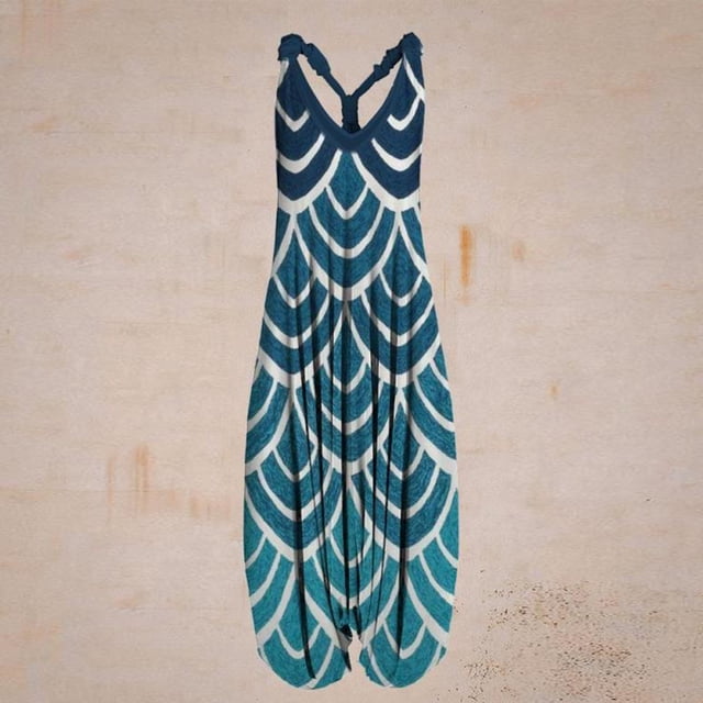 ICHUANYI Clearance Women Casual Vintage Print Backless V-Neck Sleeveless Playsuit Jumpsuit(Sky Blue, L) ICHUANYI WER2023080906447