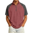 thumbnail image 2 of Domuza Men's Short Sleeve Shirts Quarter Zip Stand Collar Fitted Tshirts Loose Fit Lightweight Color Block Athletic Golf Tees Wine S, 2 of 5