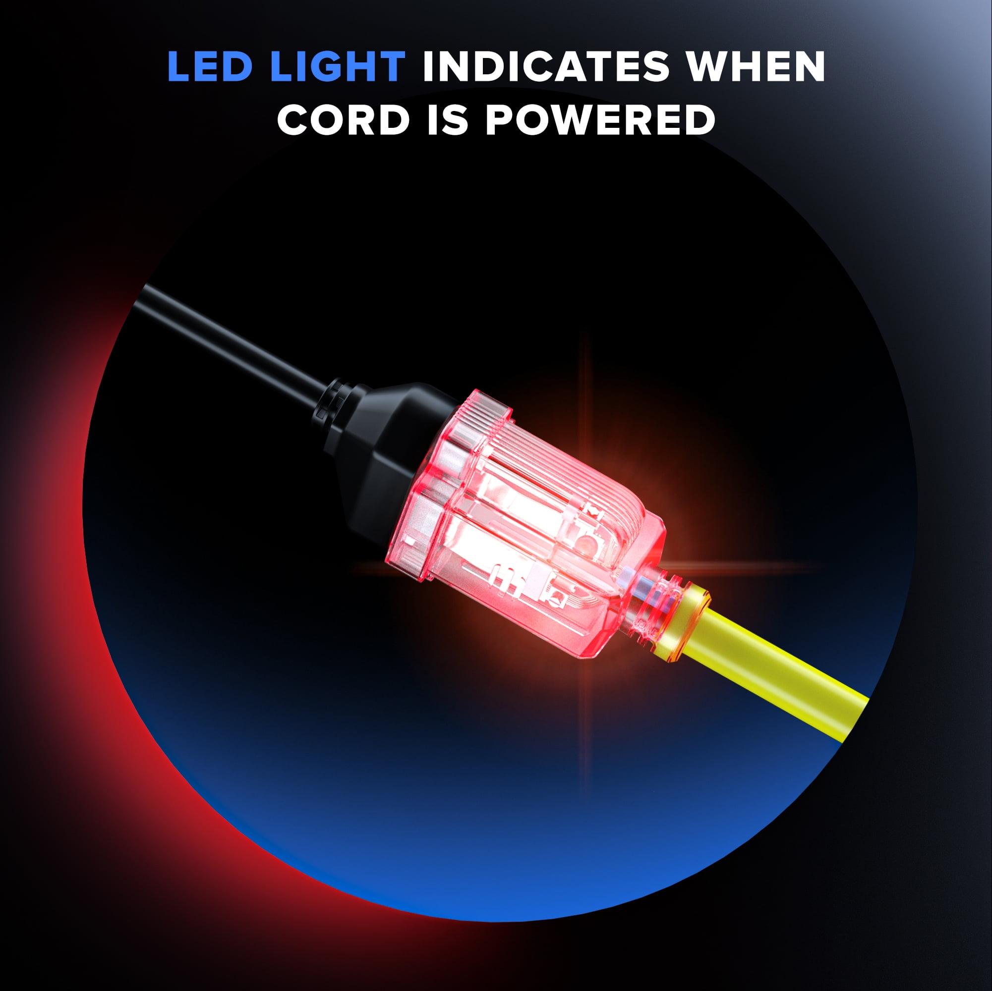 Extension Cord with Lighted Power Indicator l 30 Feet l (Yellow) 16 Gauge, SJTW, Heavy Duty Extension Cord