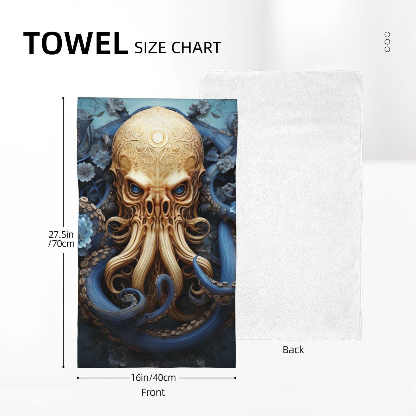 Octopus Kraken Monster Art Vintage 27.5" x 16" Ultra Soft Hand Towel, Face Wash Cloth for Bathroom, Gym, Travel, Pool