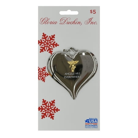 Friend Angel Ornament - Silvertone Dapped Heart with Angel Ornament