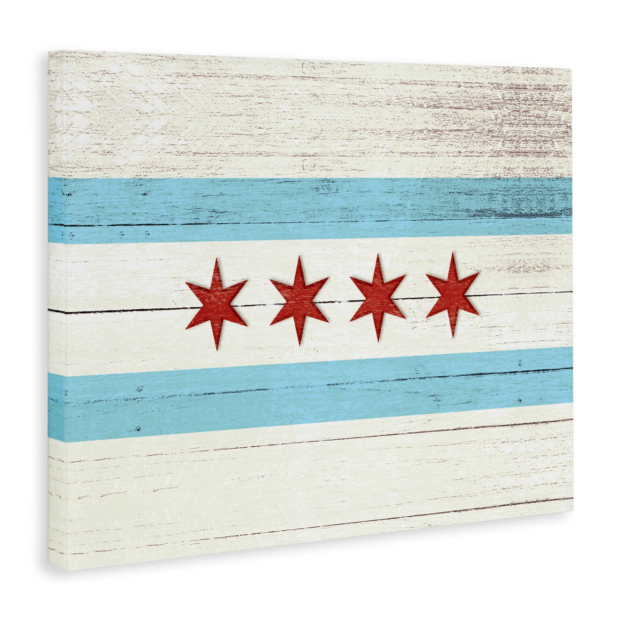 Stupell  Chicago Flag Distressed Wood Look Stretched Canvas Wall Art 16 x 20