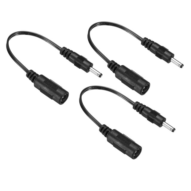 DC 5.5x2.1mm Hembra a 3.5x1.35mm Macho Extensión Cable Alimentación Adaptador Enchufe Cable para LED Lámpara Cámara CCTV, Negro Paquete de 3