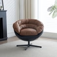 thumbnail image 4 of Round Accent One-Seater Sofa - Swivel Accent Chair, PU Swivel Club Chair, 360° Rotation, Black and Brown, 4 of 5