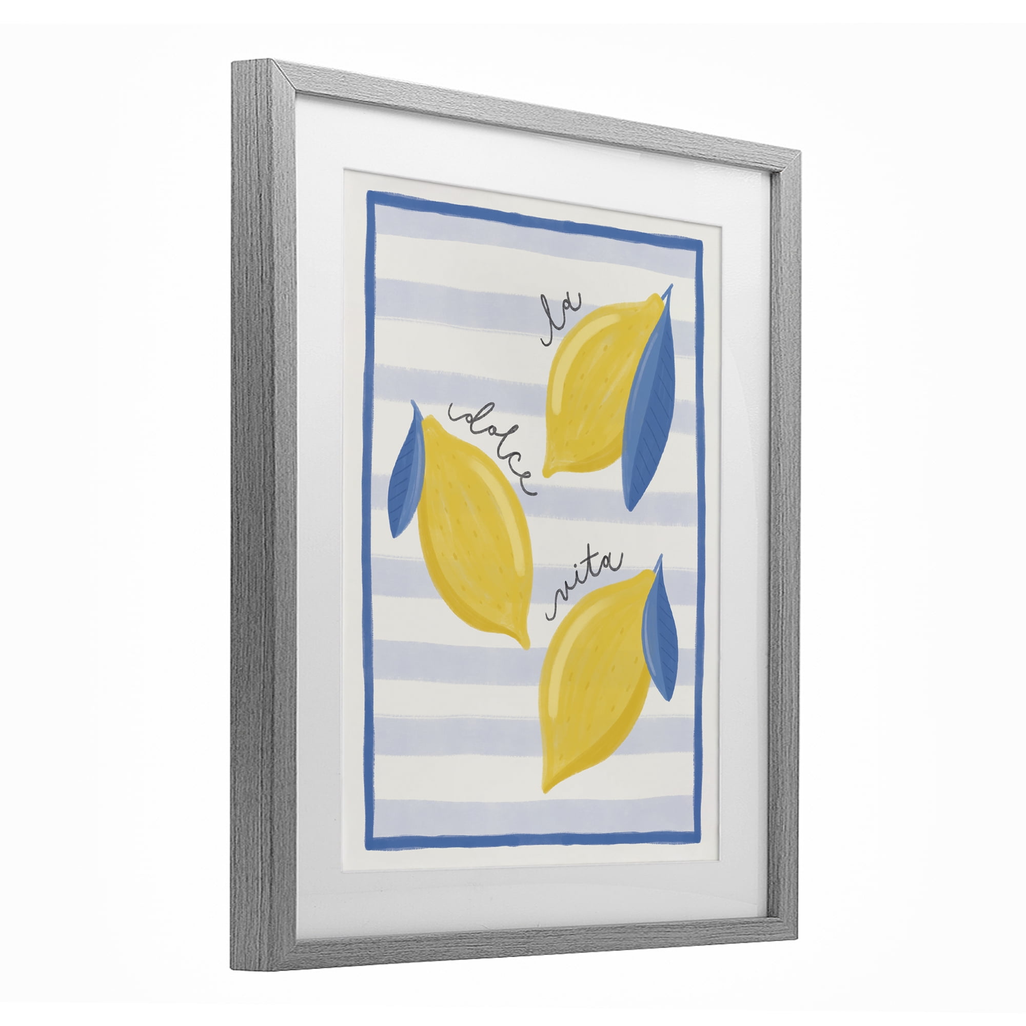 Stupell Industries Dolce Vita Lemons & Stripes Gray Framed Print Under Glass, design by Jalynn Heerdt