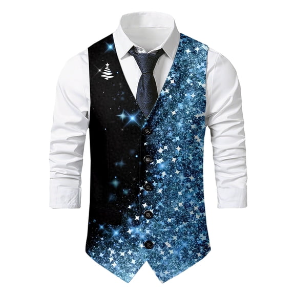 Telankuip Retro Vests for Men Herringbone Tweed Stand-Up Collar Formal Suit Vest Single Sleeveless Casual Business Wedding Groomsmen Waistcoats with Pockets Light Blue XXL