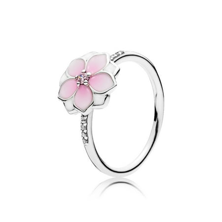 Navy Enamel Ring - Magnolia Bloom, Pale Cerise Enamel & Pink CZ Ring sz 60 191026PCZ-60