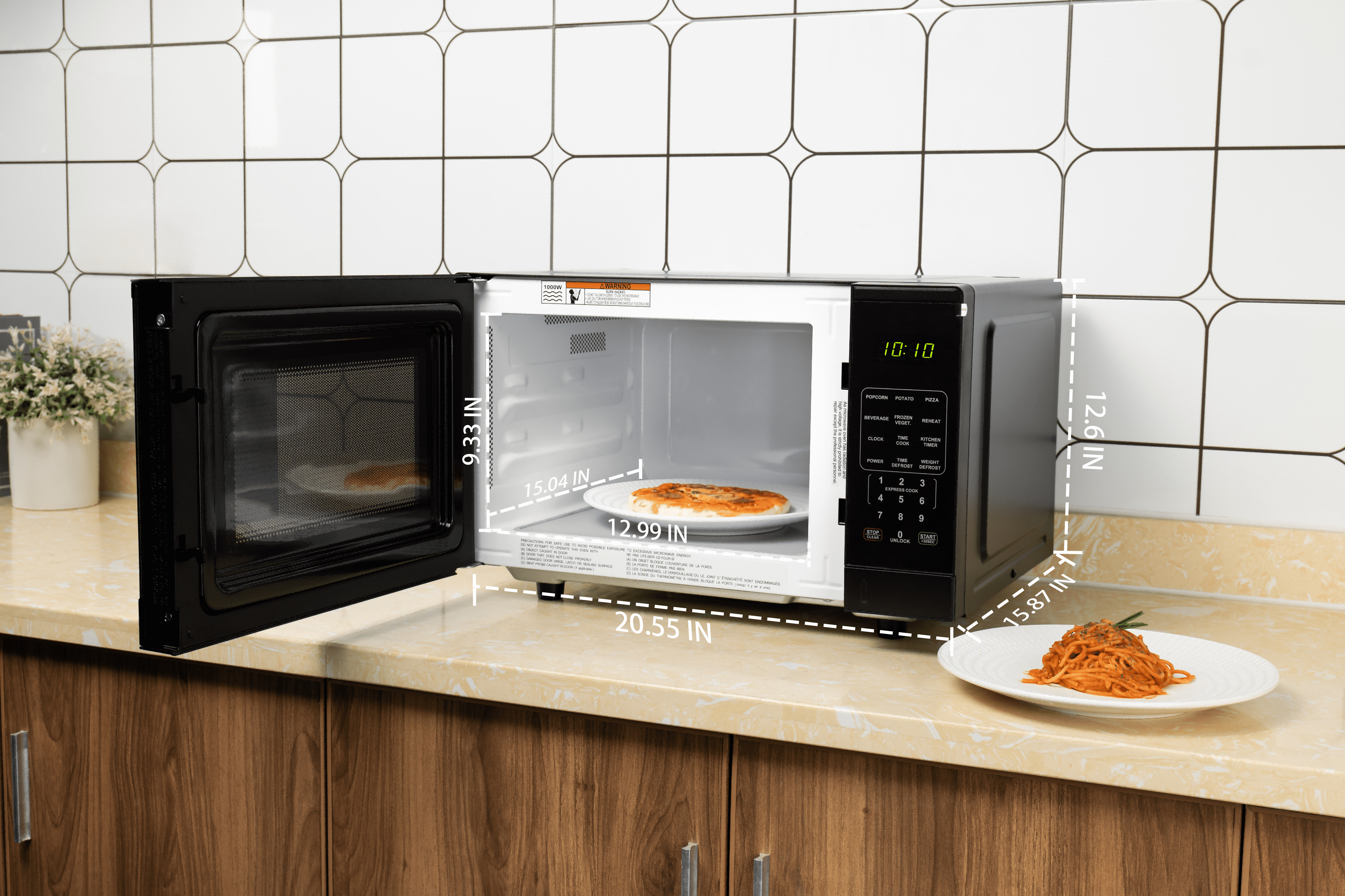 Mainstays 1.1 Cu Ft Flatbed Countertop Microwave Oven, 1000 W, Black