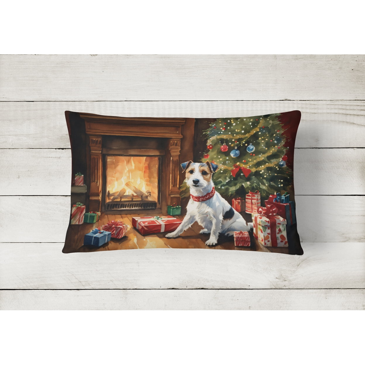 Jack Russell Terrier Cozy Christmas Throw Pillow 12 in x 16 in