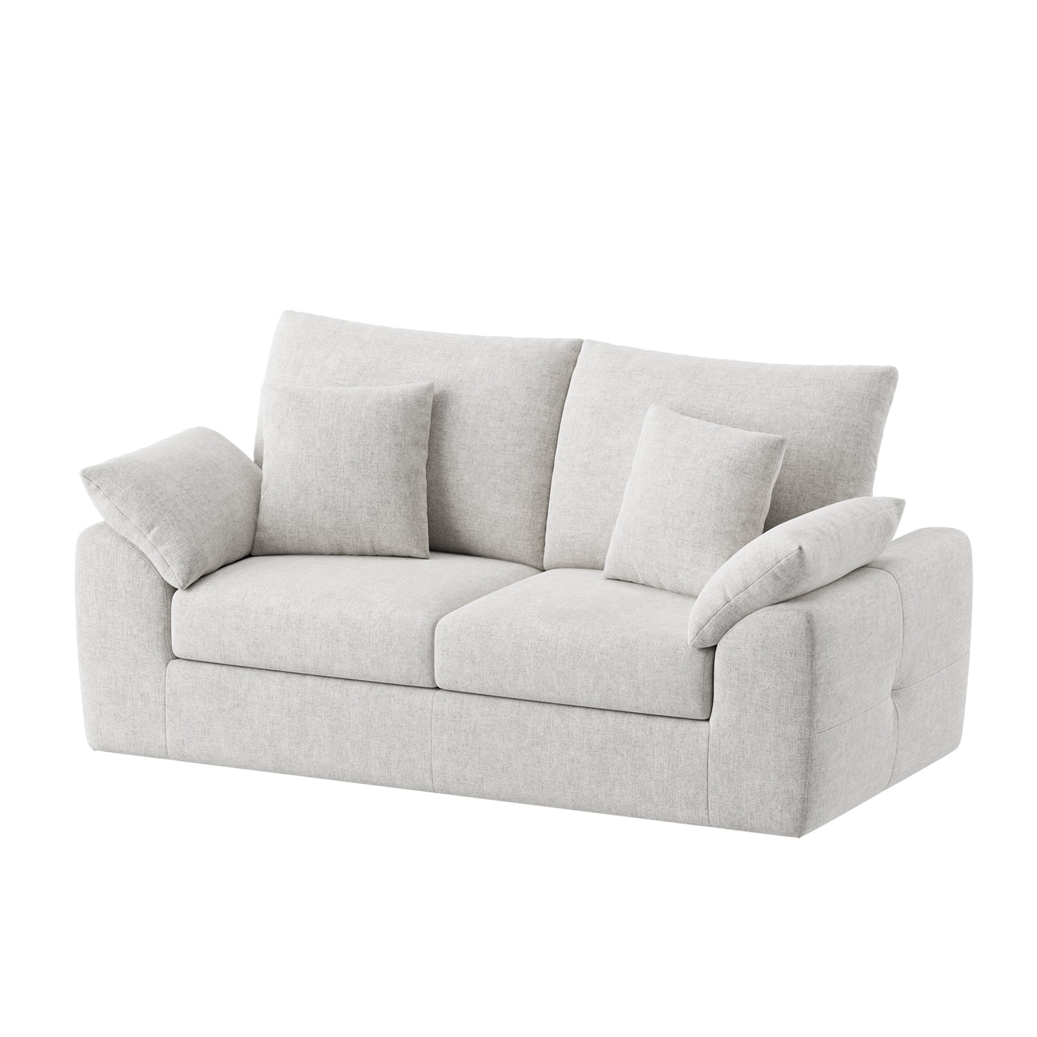 EOP 75.6" Wide Cloud Compression Sofa, Full Sponge Loveseat with Deep Seat, Upholstered Couch with 4 Pillows, No Assembly Required for Small Living Spaces, Beige
