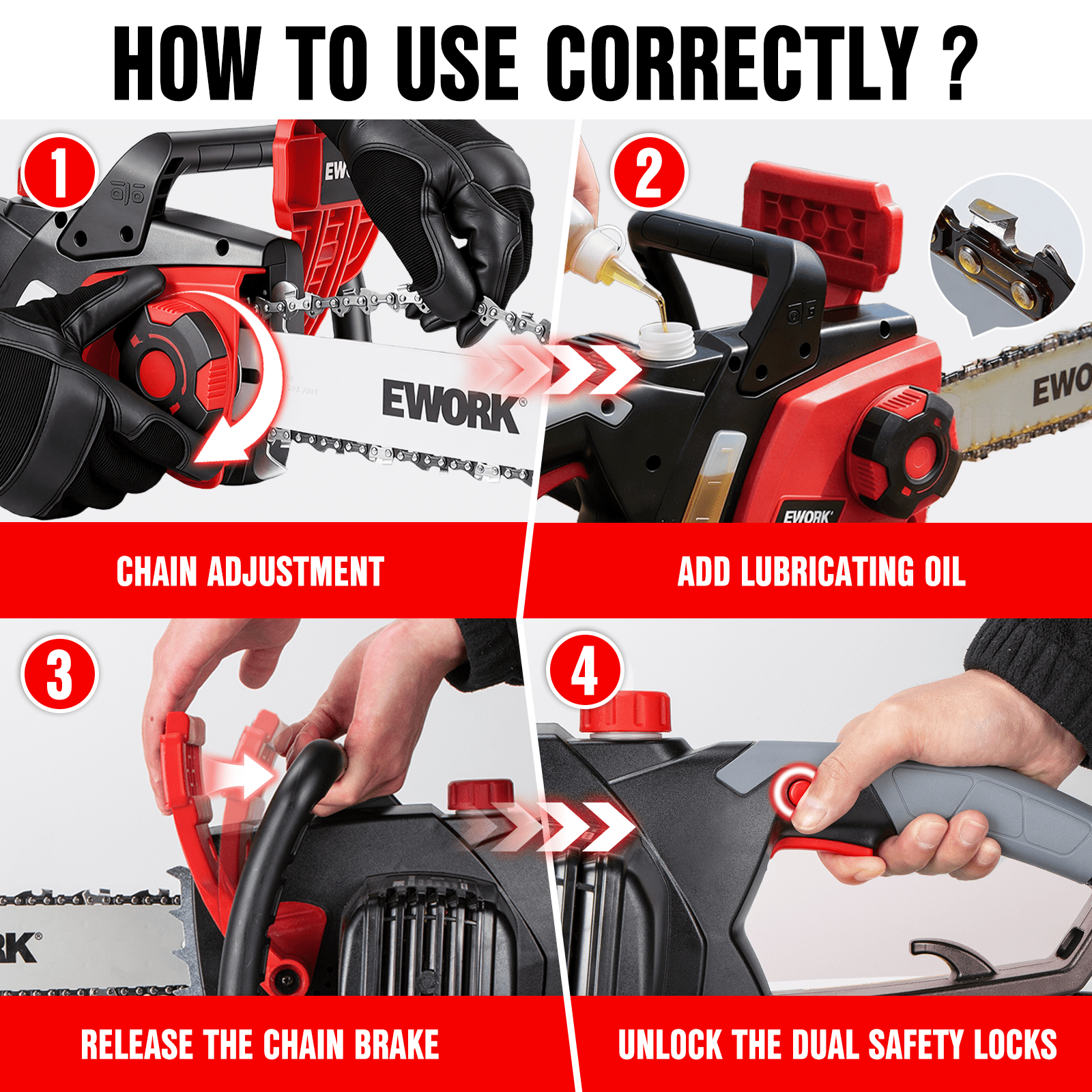 EWORK Electric Chainsaw Corded 16-Inch 15 Amp Electric Chain Saws, Corded Chainsaw with Tool-Free Chain Tension, Auto Oiling, Low Kickback, Electric Chainsaw for Tree Cutting, Pruning, Firewood