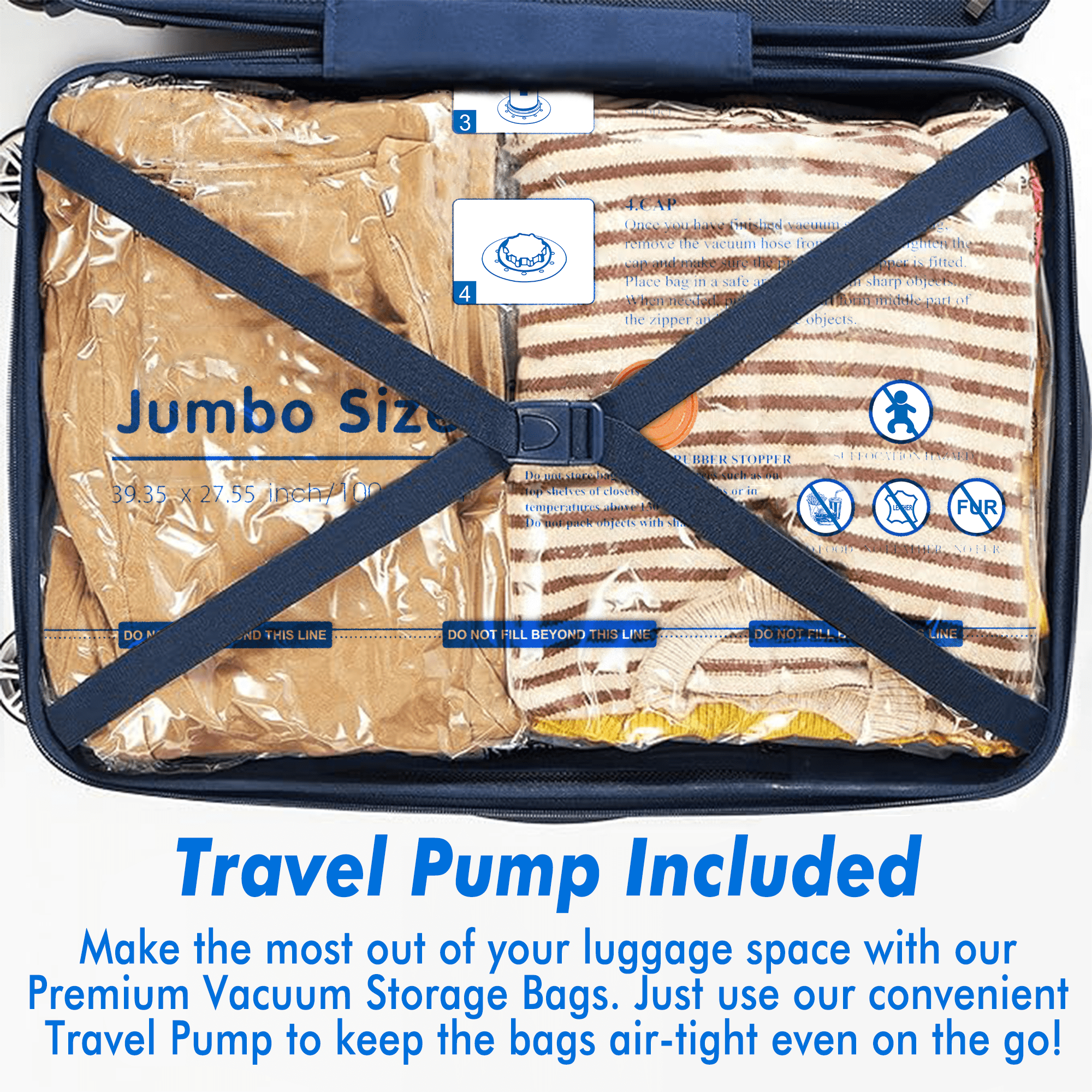 Tooloton Vacuum Storage Bags with Electric Pump, 24 Pack, Includes Jumbo, Large, Medium, Small, Roll-Up Bags