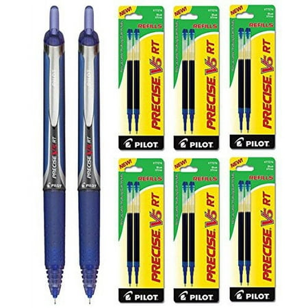 Pilot Precise V5 RT Rolling Ball, Extra Fine Point, Blue Ink 2 Pens & 12 Refills