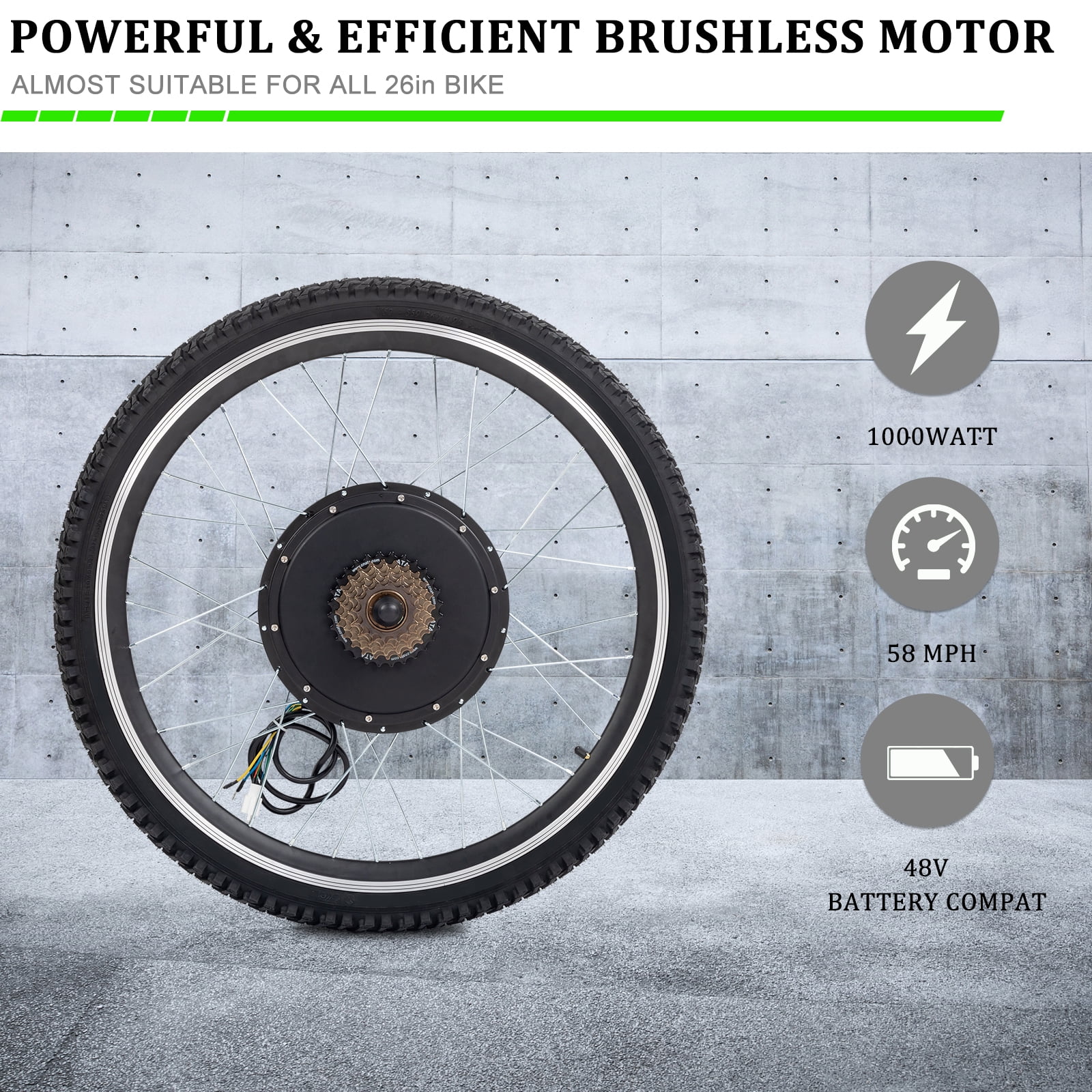 Zimtown Electric Bicycle Motor Kit 48V 1000W 26"x1.95" Rear Wheel Powerful Motor E-Bike Conversion Kit w/LCD Display Flywheel