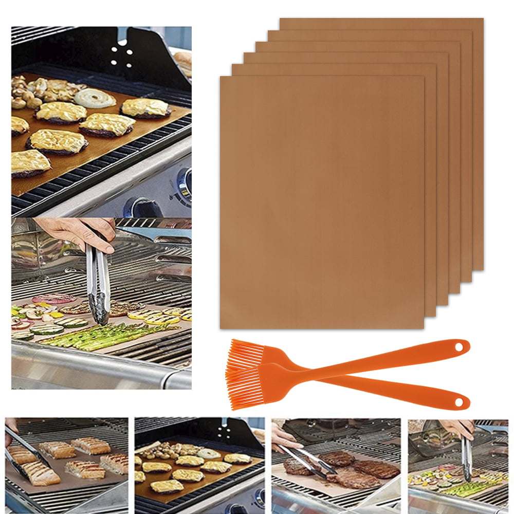 6 Pack BBQ Grill Mat Copper Teflon Sheet Non Stick Heat Reusable Baking Cooking 