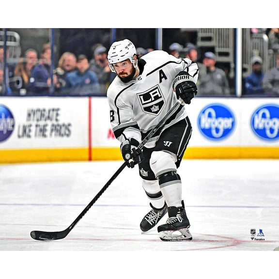 Drew Doughty Los Angeles Kings Unsigned White Jersey Shooting Photograph