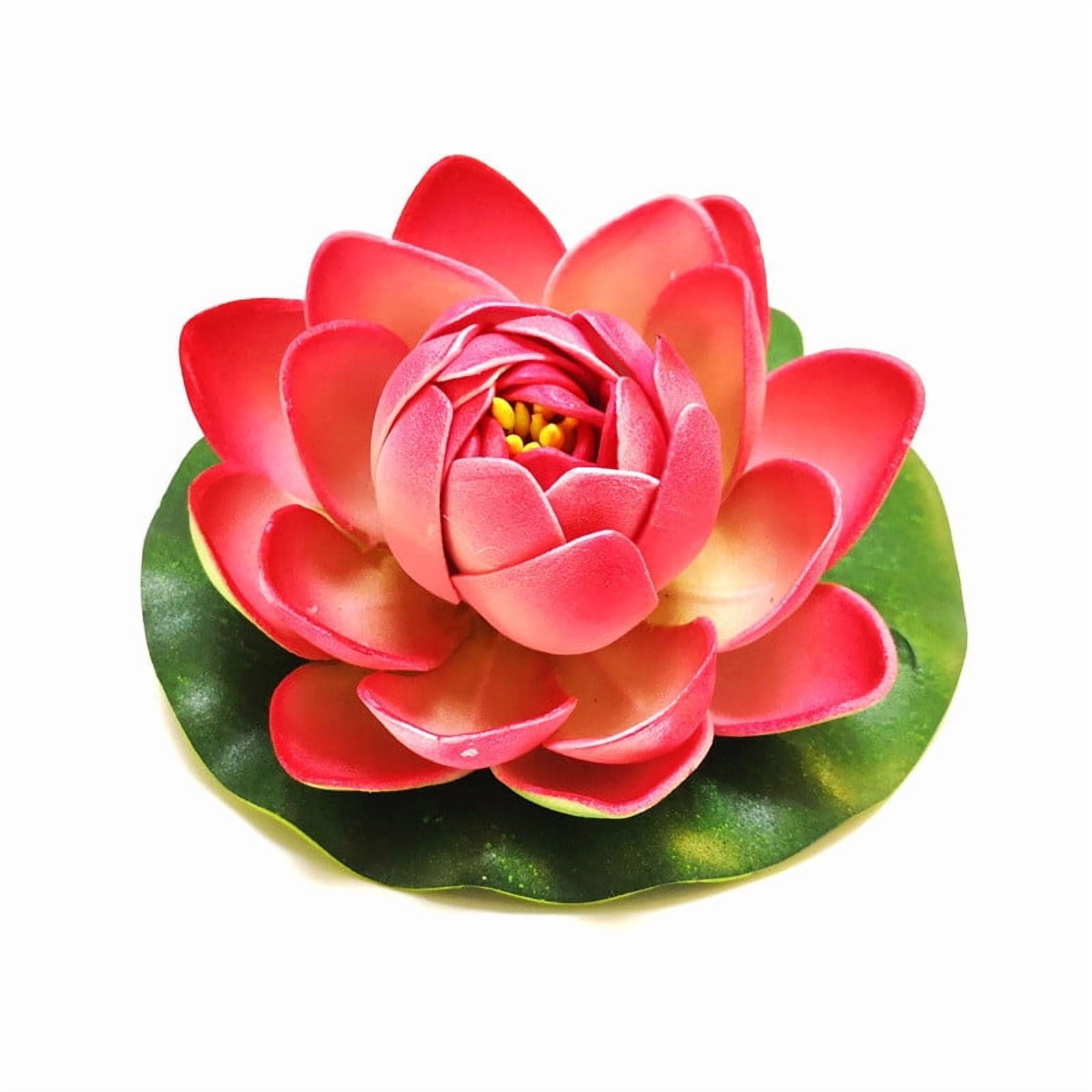 Artificial Floating Foam Flower with Water Lily Pad Lifelike Pond Pool Lotus Ornaments for Home Garden Pond Decor Artificial Plants and Flowers Red