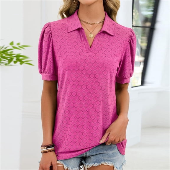 YueHuiYing Womens Shirts Short Sleeve V Neck Business Casual Collared Work Tops Tunic Tee Basic Solid Summer Tops