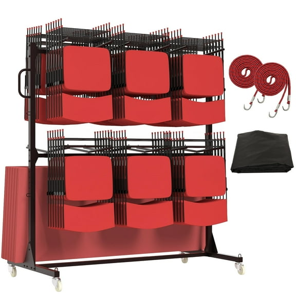 Folding Chair Cart, Heavy Duty Utility Cart 800 LBS Capacity for 84 Folding Chairs or 42 Chairs and 12 Table, Chair Storage Rack Dolly with Dust Cover and 2 Binding Ropes
