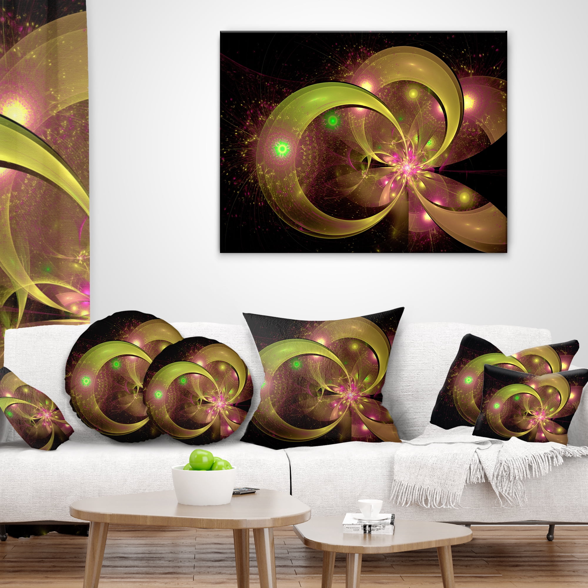 Designart Symmetrical Green Fractal Flower - Floral Throw Pillow - 16x16