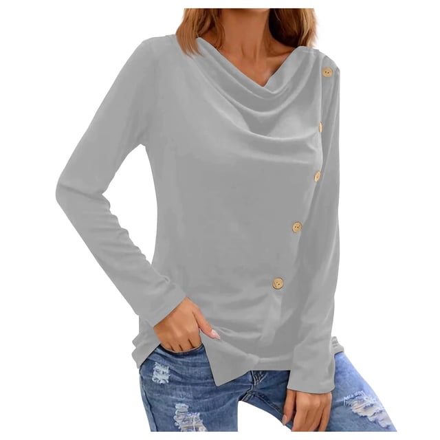 FAIWAD Women's Casual Tunic Tops Long Sleeve Button Down Solid Color Spring Summer Loose Slim Tops