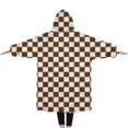 thumbnail image 2 of Oversized Wearable Blanket Hoodie,Brown and White Checkerboard Pattern Sherpa Blanket Hoodie with Super Pockets,Super Warm Fuzzy Pullover for Women & Men, 2 of 6