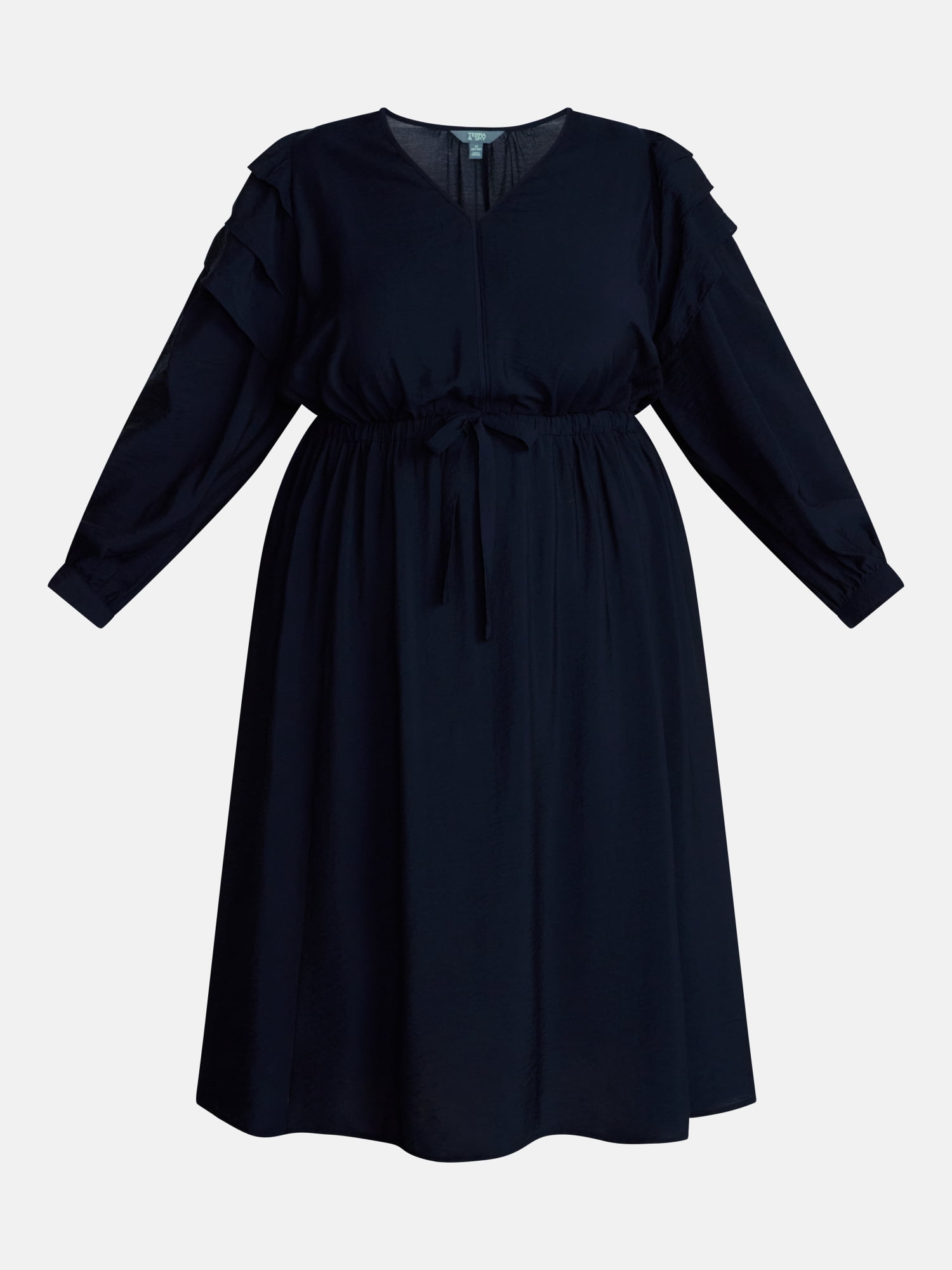 Terra & Sky Women’s Plus, Ruffle Puff Sleeve Midi Dress, Sizes 0X-5X