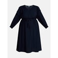thumbnail image 4 of Terra & Sky Women’s Plus Tie Waist Midi Dress with Long Puff Sleeves, Sizes 0X-5X, 4 of 4